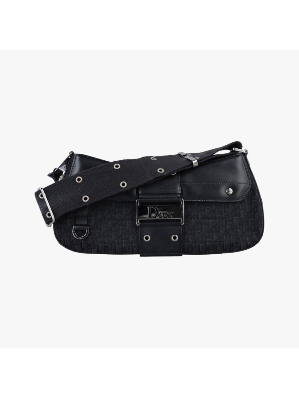 Dior Street Chic Columbus Black Canvas Leather Shoulder Bag